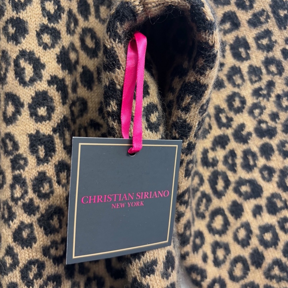 NWT Christian Siriano Sweater Coat Leopard Print Knit Brown Black‎ 2x - Picture 4 of 8